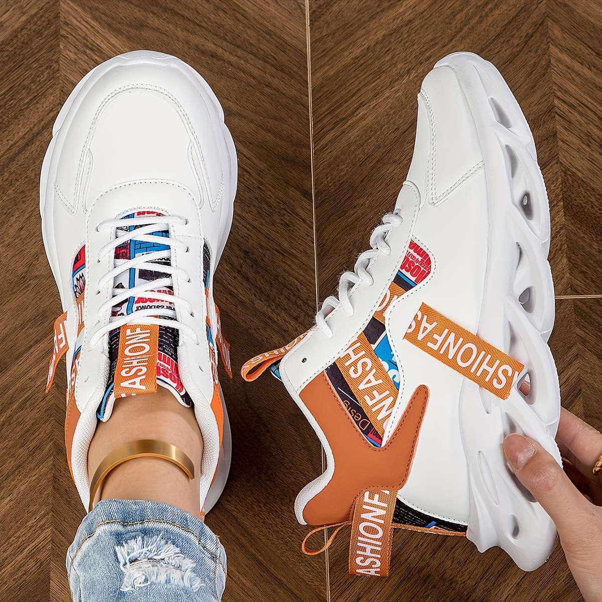 Women S Sneakers Color White Orange Sizeuk 3
