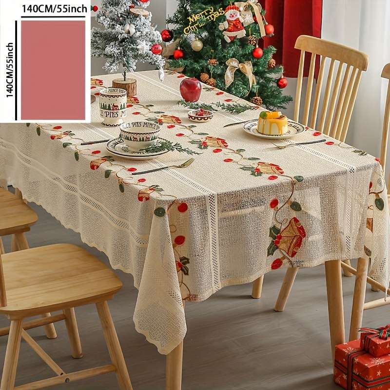 Christmas Tablecloth Color Beige Size W139.7Cmxh99.06Cm