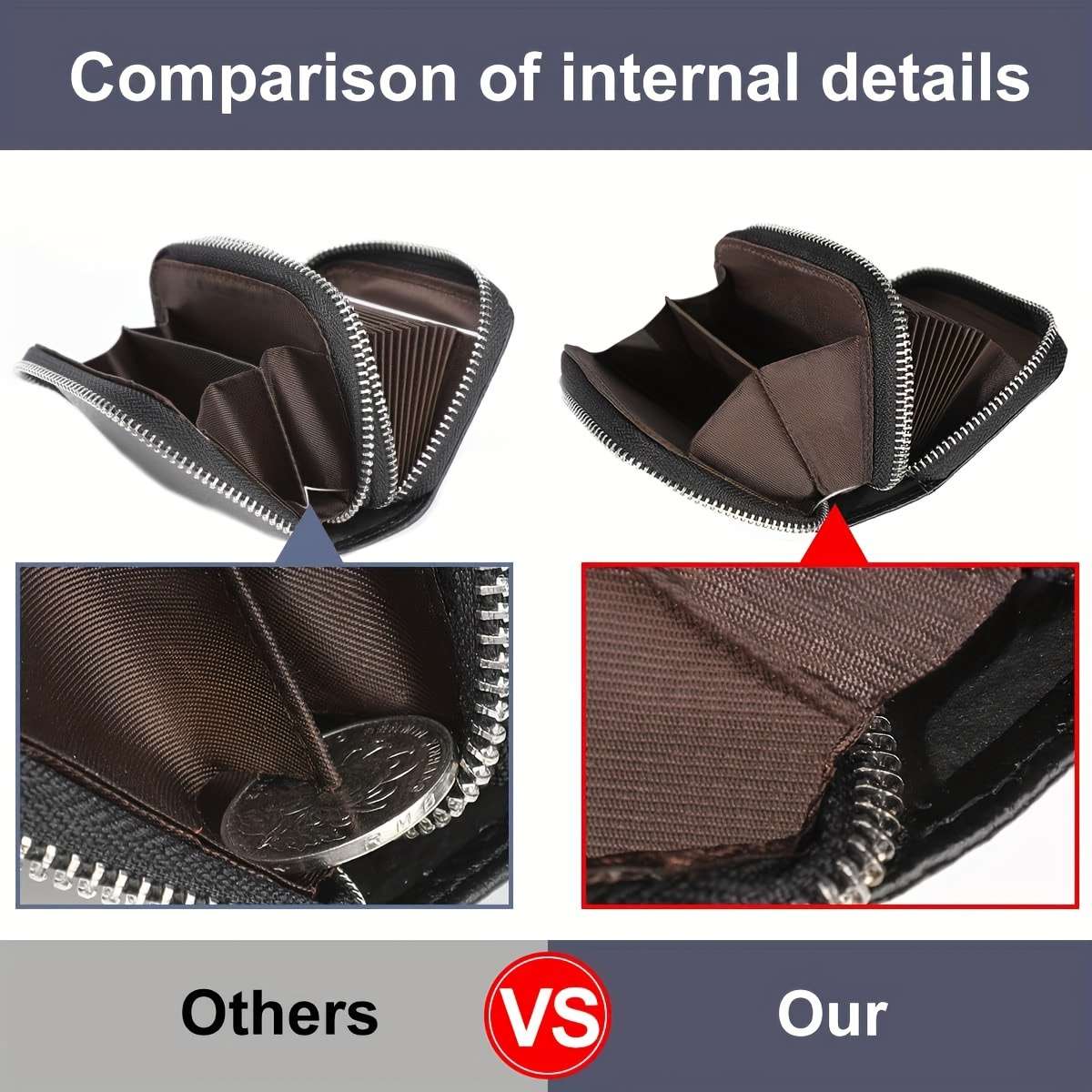Genuine Leather Credit Card Wallet With Small Coin Purse And Double Zipper Rfid Blocking Credi