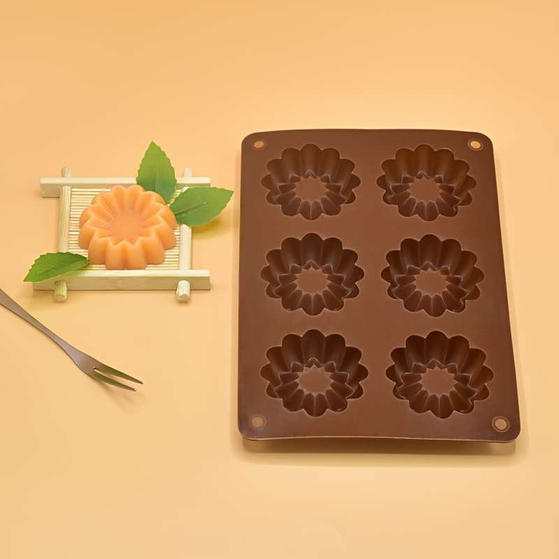 Suitable For Baking Molds Model 1Pc 6 Flowers Silicone Brown Opp Packaging