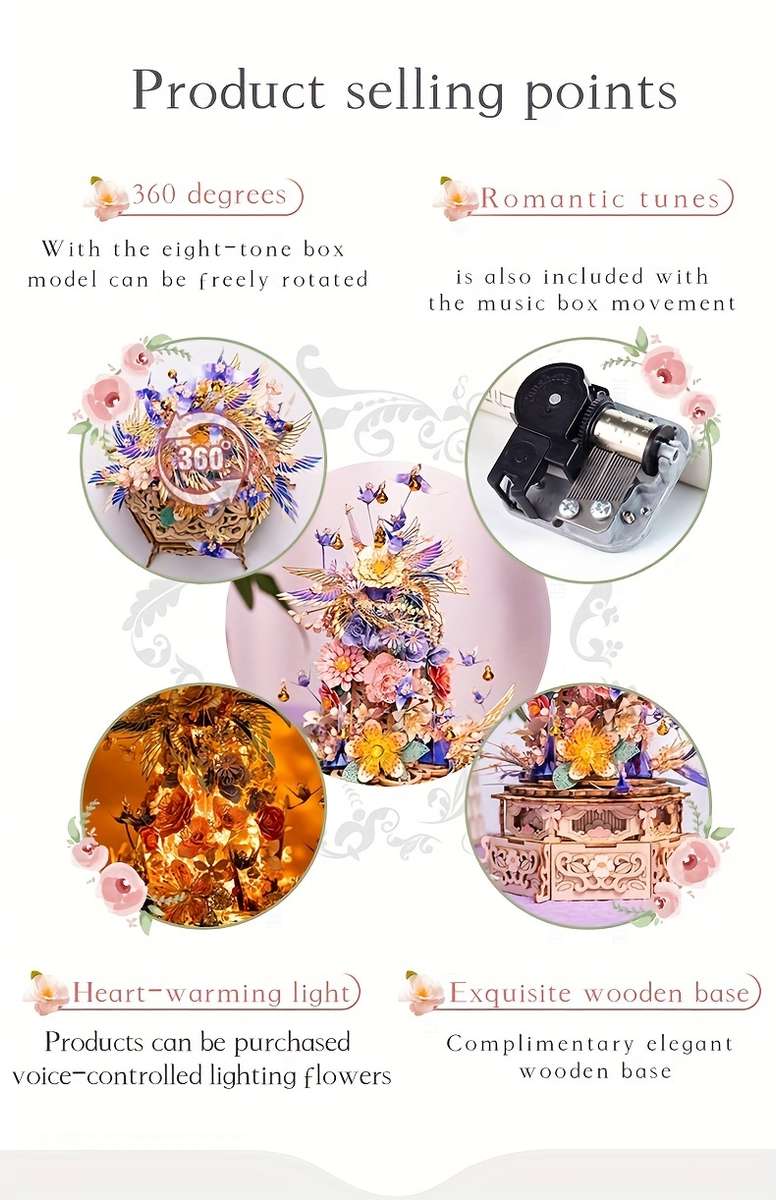 3D Puzzle Musical Instrument Model Items Drunken Flower   Music Box