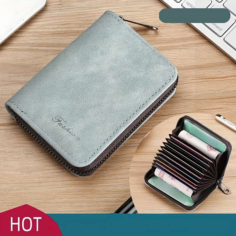 Compact Ultra-Thin Synthetic Leather Card Holderlarge Capacity Multi-Slot Organizer With Zi