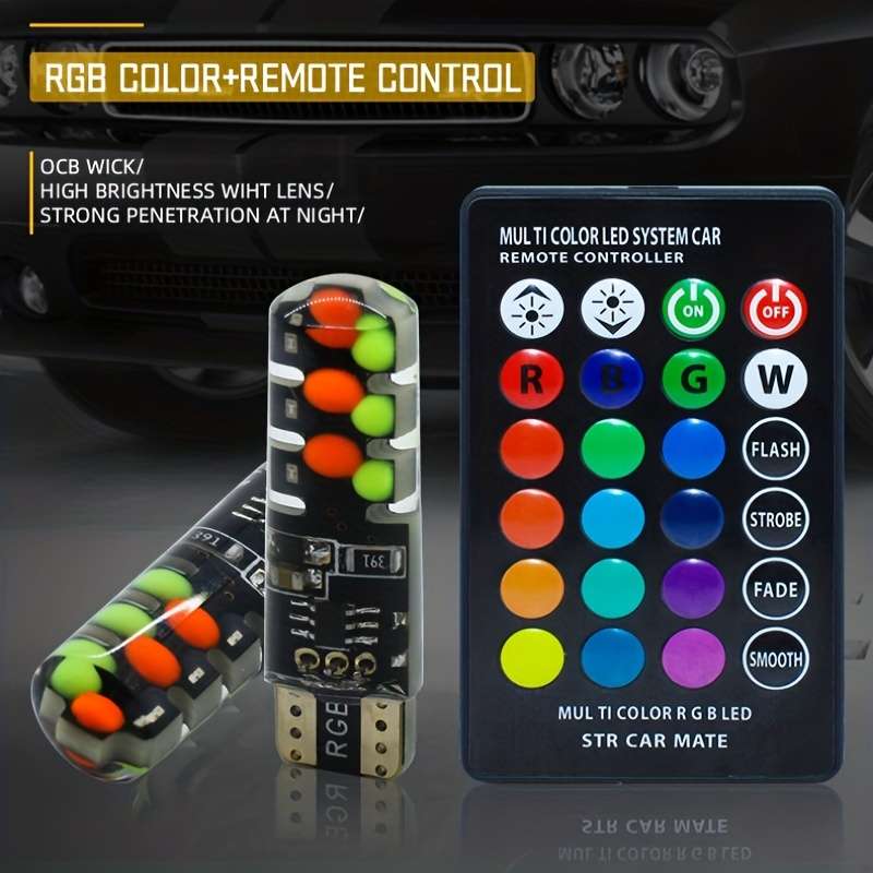 1 Set Car LED Lights New COB RGB Demonstration Wide Light T10 Colorful Burst Flash Co