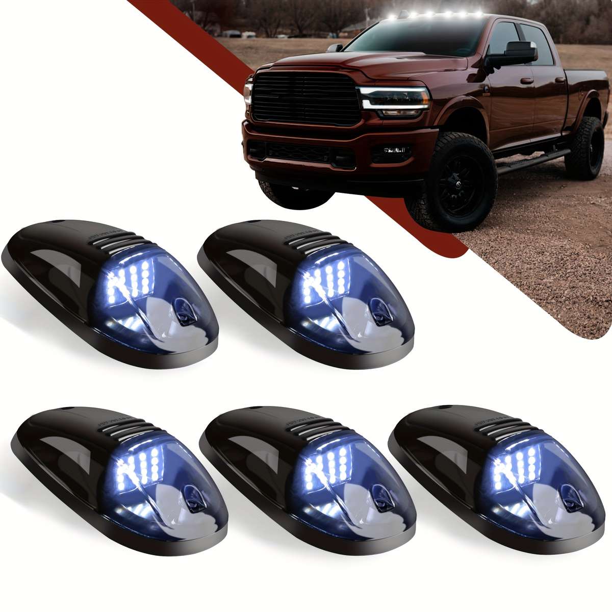 5pcs White 12V LED Smoke Cab Roof Running Top Marker Light Bulb Assembly Replacement