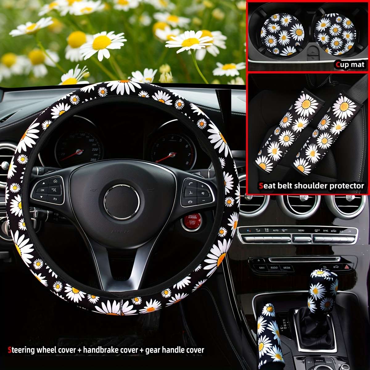 Car Steering Wheel Cover Daisy
