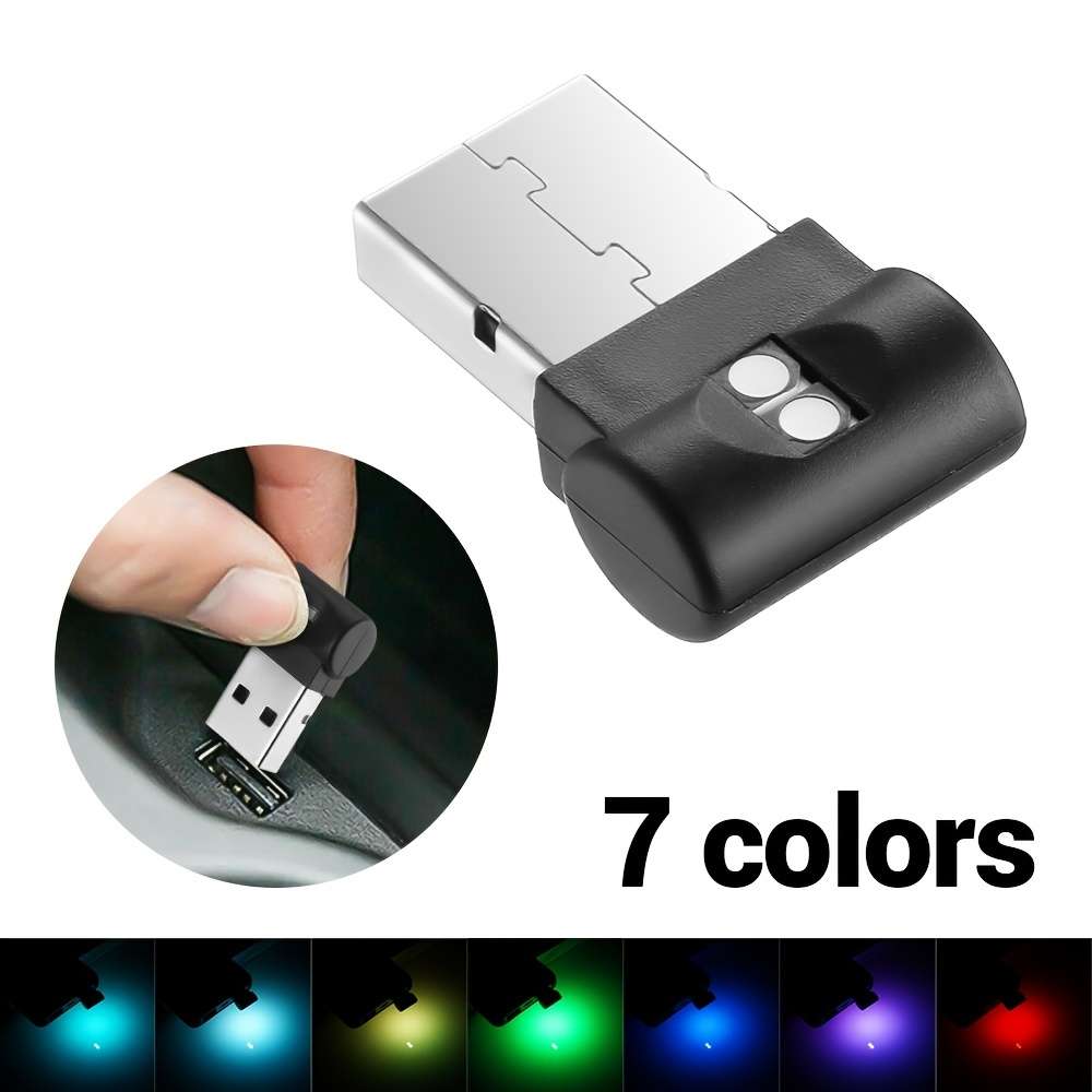 1pc Car Mini USB Seven Color Adjustable Color Decorative Ambient Light Soft Light A