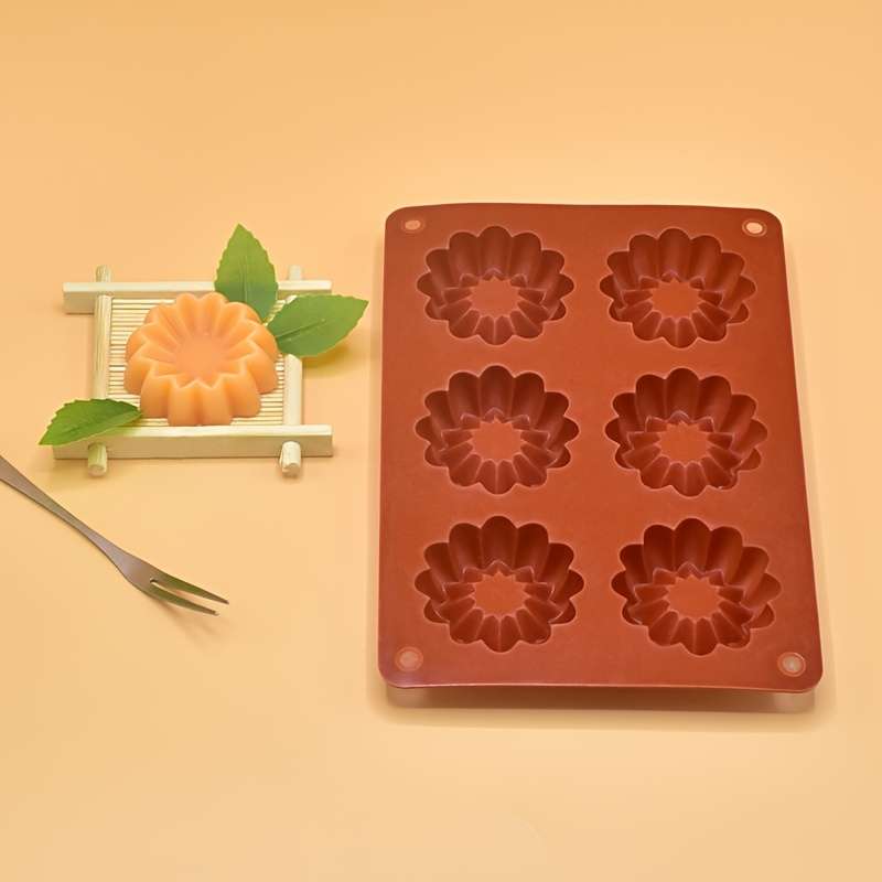 Suitable For Baking Molds Model 1Pc 6 Flowers Silicone Brown Opp Packaging