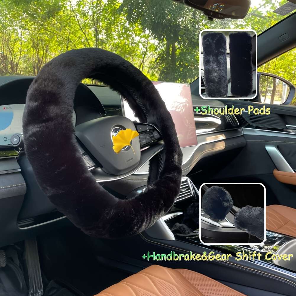 Car Steering Wheel Cover 5Pcs Middle Fluffy Red