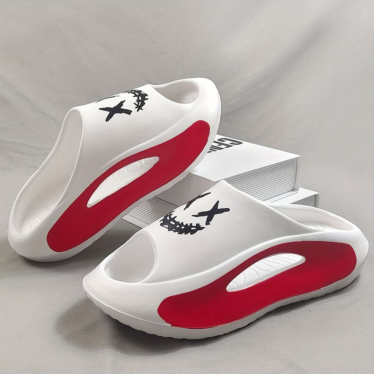 Men Slippers Summer Style White Red Size Uk 11.5 To 12