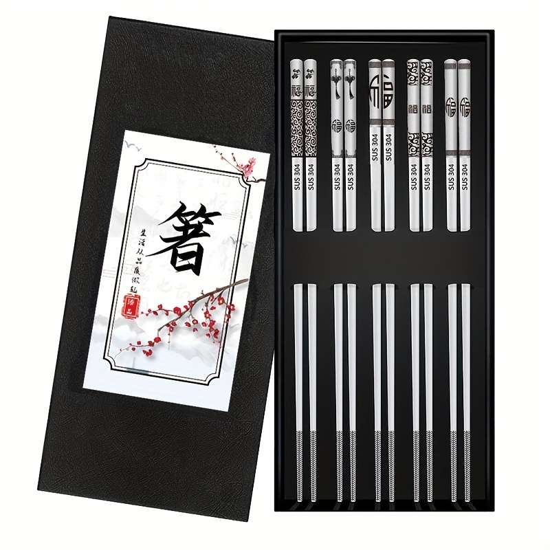 Chopsticks Style Chinese Style Ink Painting 5 Pairs In Gift Box