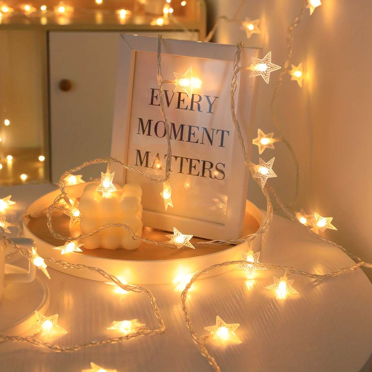 String Lights Color Warm White  Battery Powered  Size6.56Ft 2M 10Led