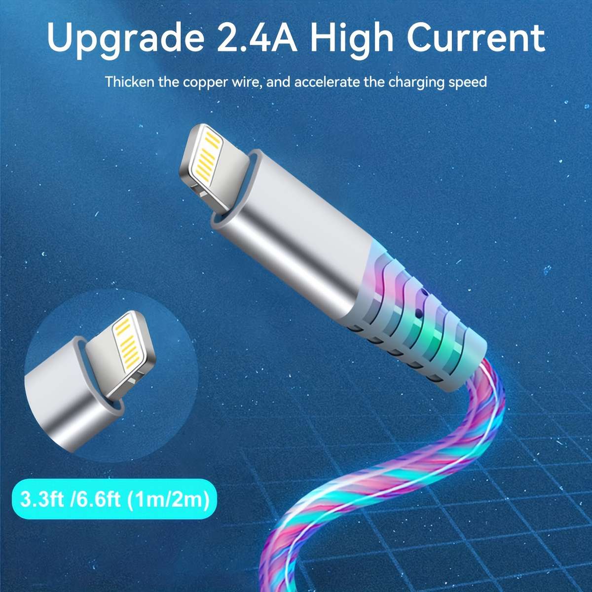 Charging Cable Color Glowing Blue Size1M 3.3Ft