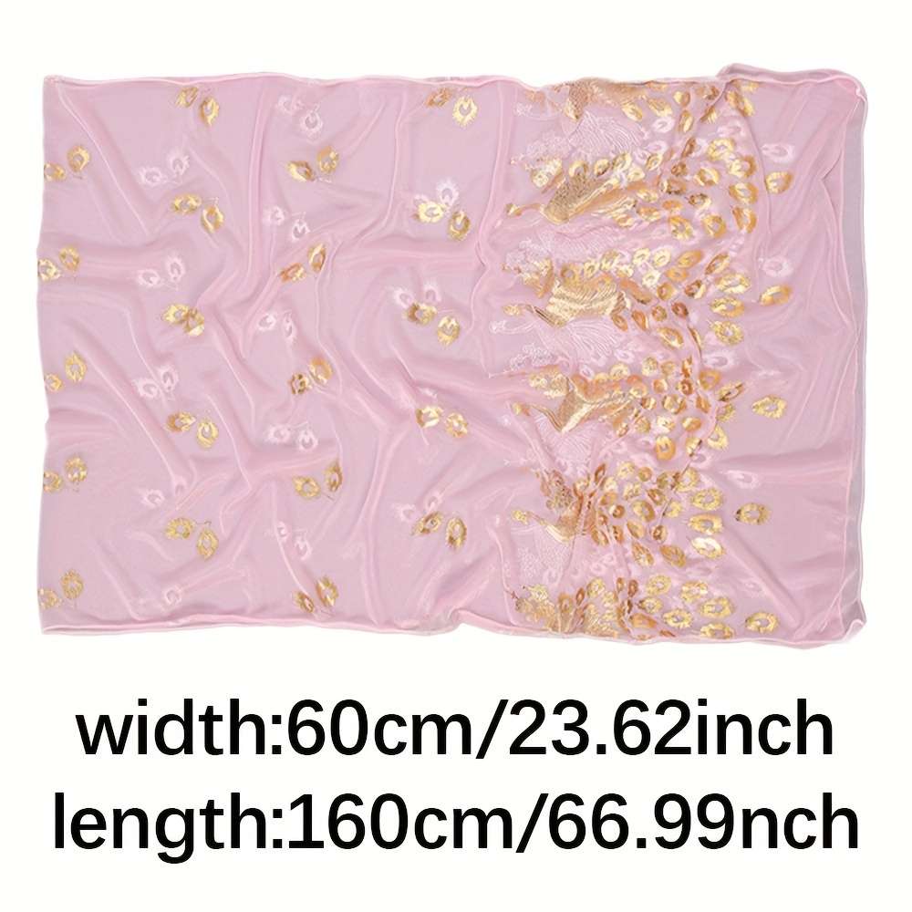 Comfortable Premium Luxury Bronzing Peacock Pattern Silky Scarf Elegant Thin