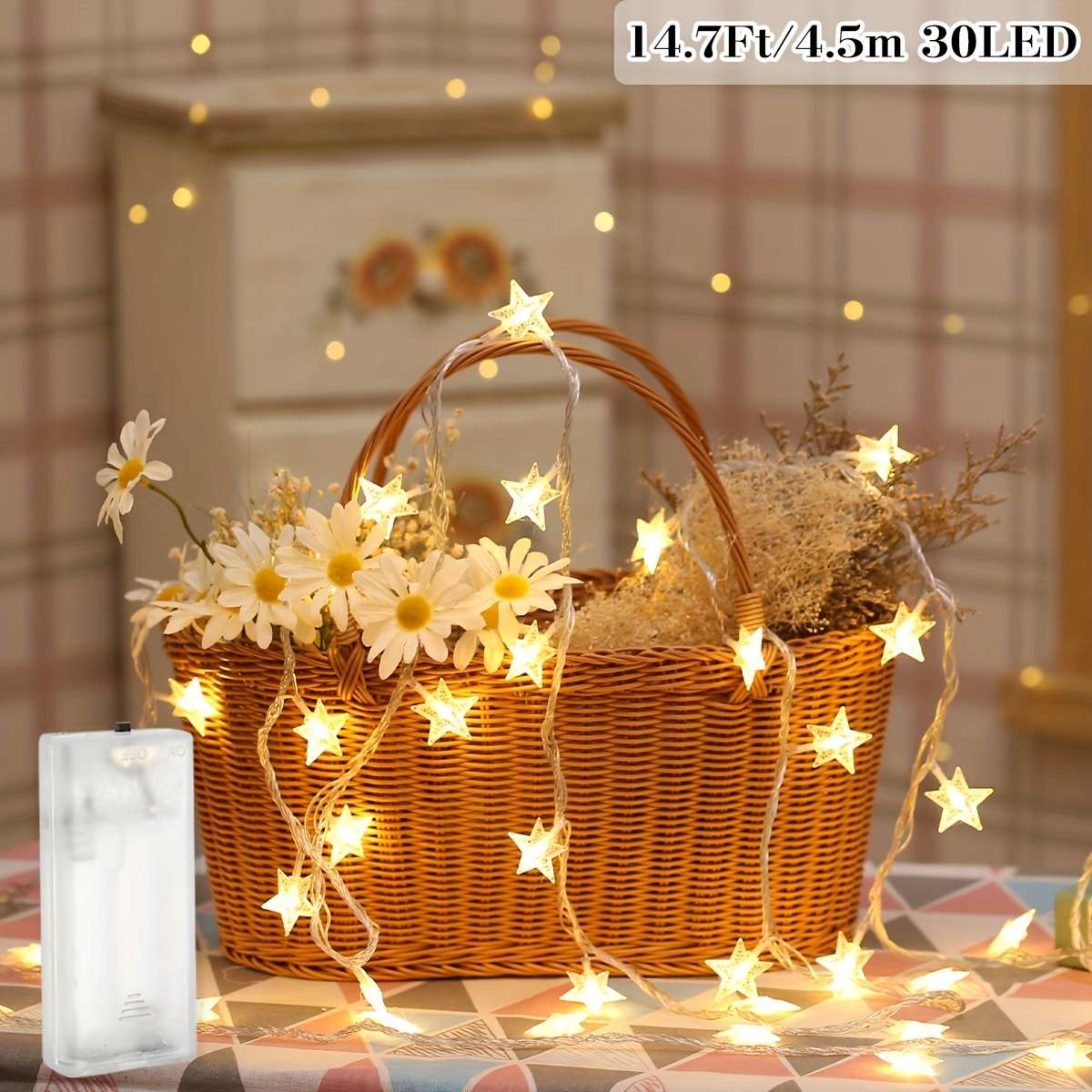 String Lights Color Warm White  Battery Powered  Size6.56Ft 2M 10Led