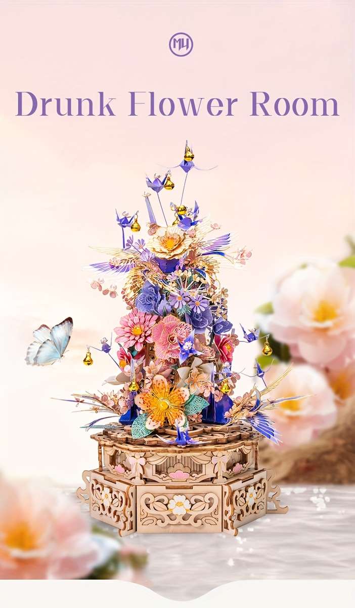 3D Puzzle Musical Instrument Model Items Drunken Flower   Music Box