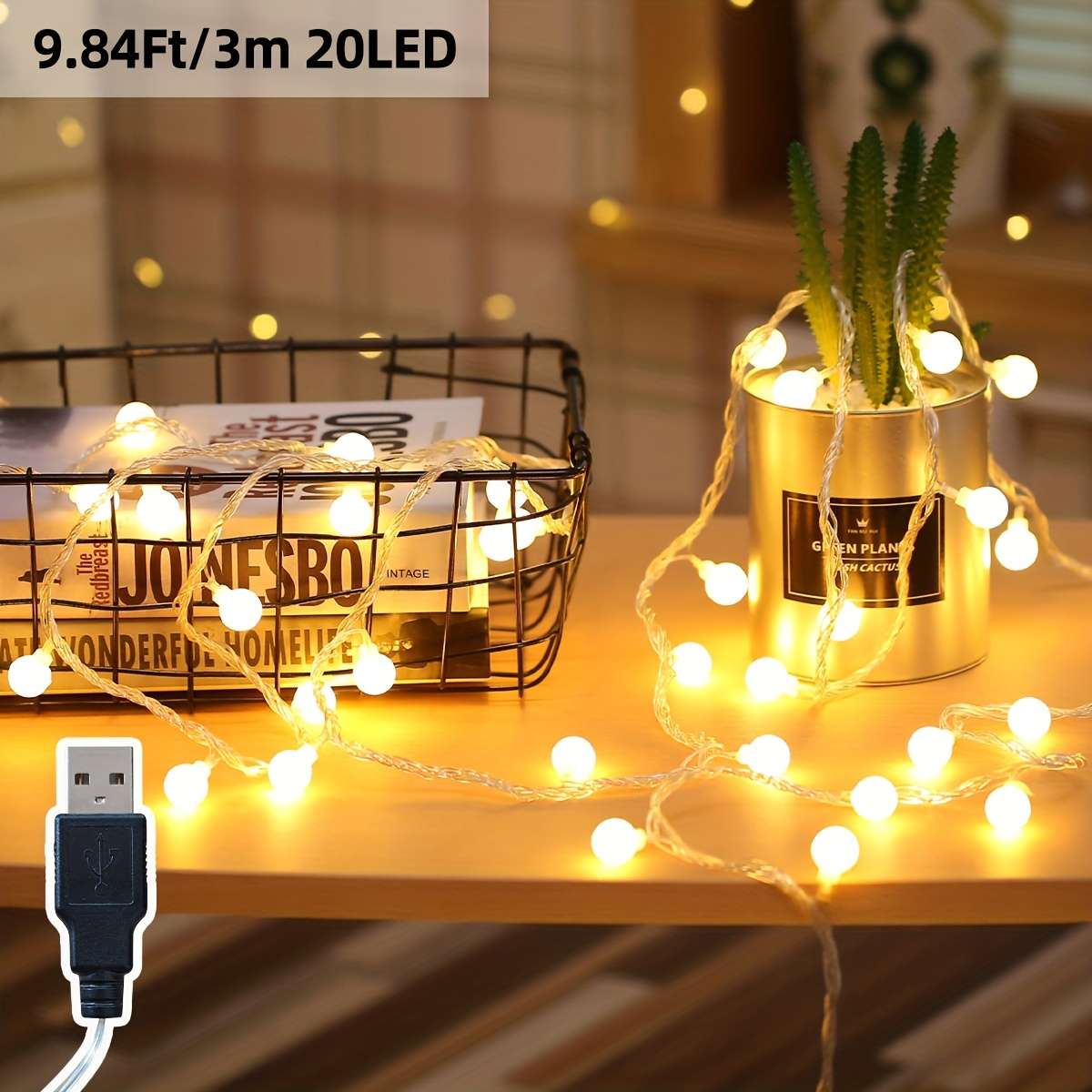 String Lights Color Warm White Usb  Size6.56Ft 2M 10Led