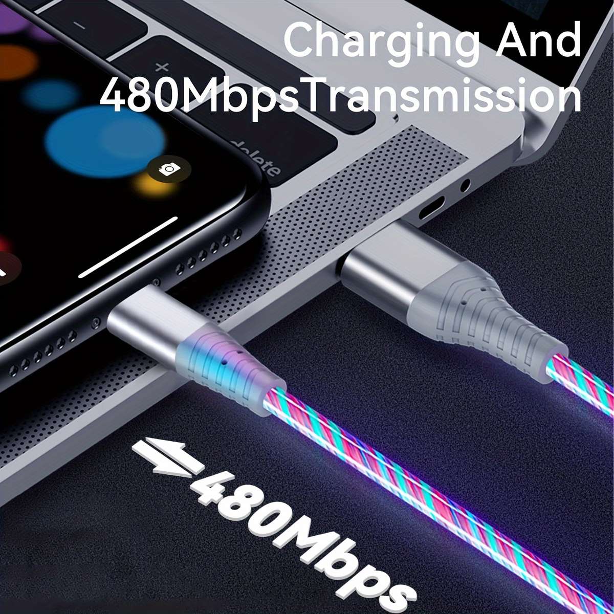 Charging Cable Color Glowing Blue Size1M 3.3Ft