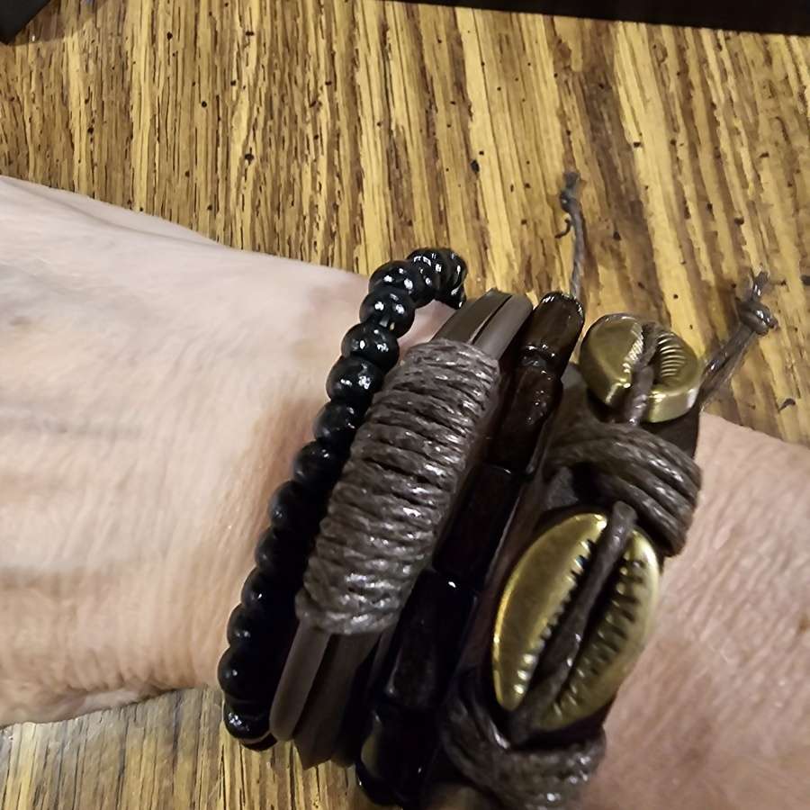 5Pcs Men Fashion Quartz Watch And Bracelet Set Brown