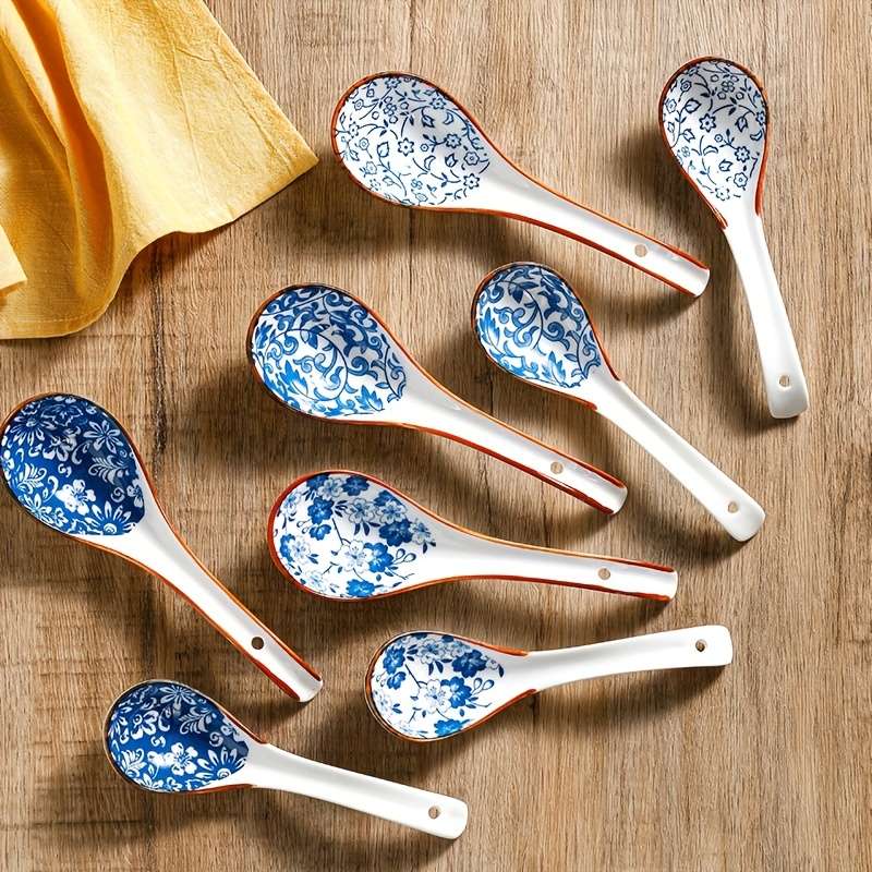 4pcs Ceramic Soup Spoon Japanese Home Use Creative Cute Ramen Noodle Spoon Soup Serving Spoon D