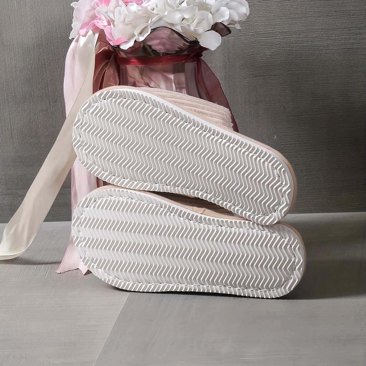Cotton Slippers Color Offwhite Bow Sizeuk 7.5-8