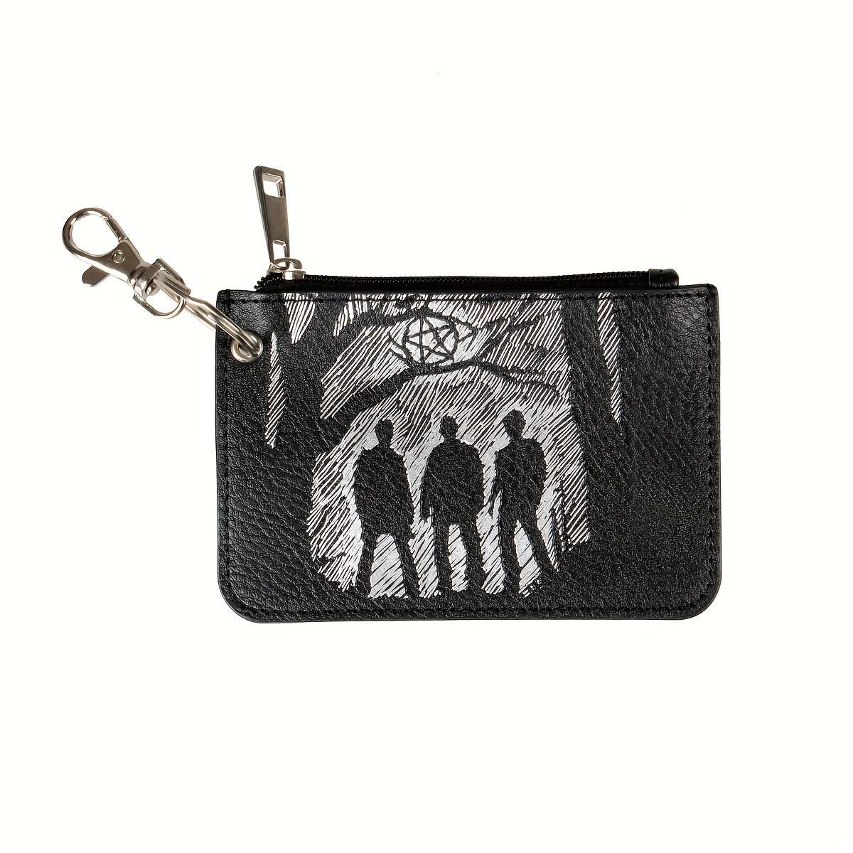 Retro Pattern Mini Credit Card Case Pu Leather Wallet Zipper Women'S Coin Purse With Hook