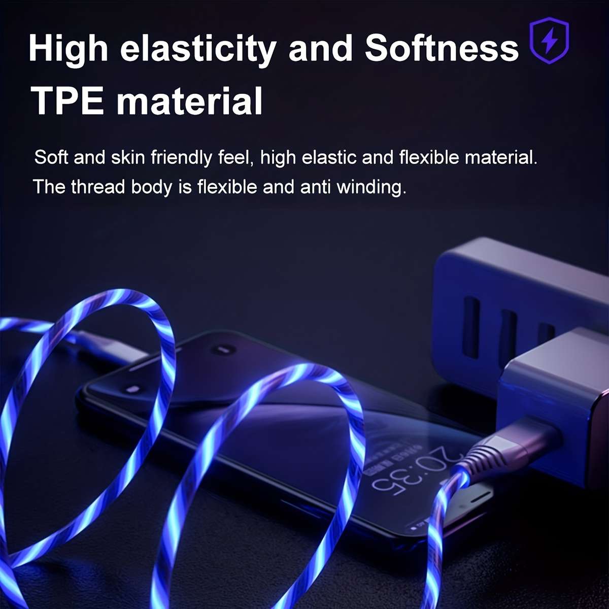 Charging Cable Color Glowing Blue Size1M 3.3Ft