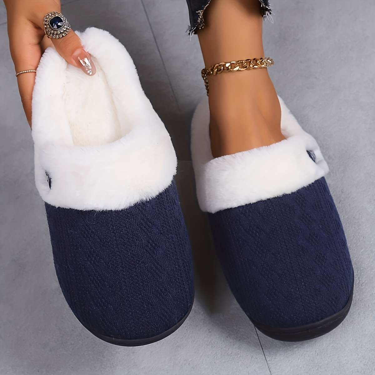 Cotton Slippers Color Navy Blue Sizeuk 9.5-10