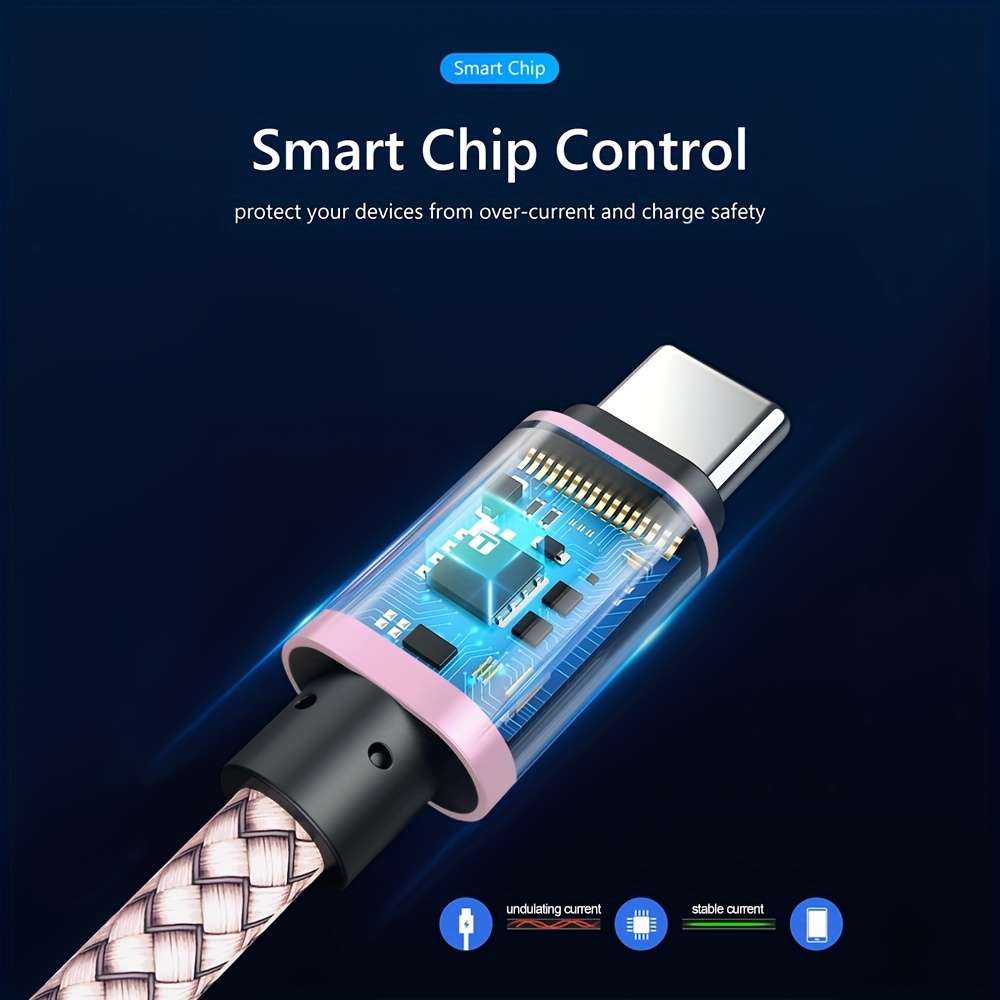 HeavyDuty TopRated Compact Essential 4A Fast Charging Usb Type Cable Long Nylon