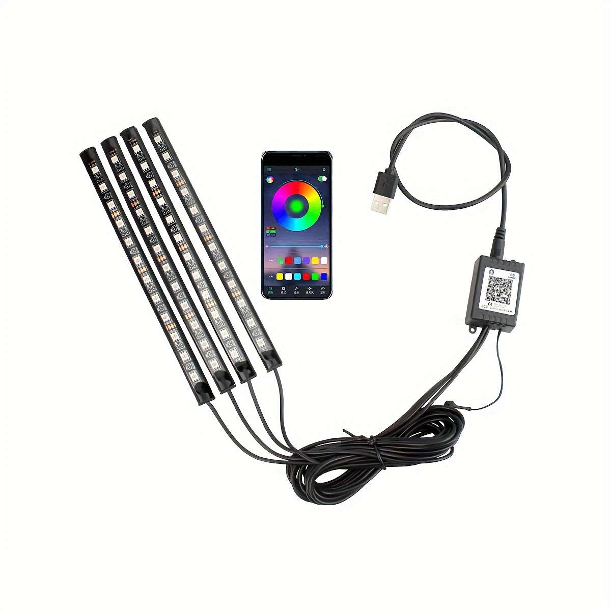 App Controlled Rgb Car Ambient Lighting Kit 48Led Usb-Powered Music Sync Footpa