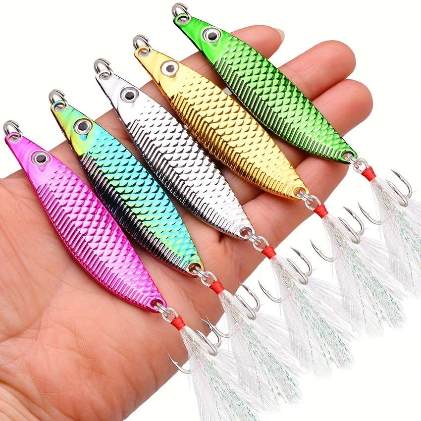 1pc 20g Leech Spinners Spoon Lures  Artificial Bait With Feather Hook Night Fishing Tackle