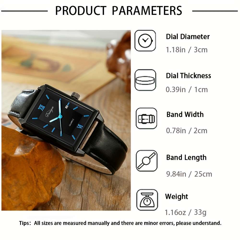 4Pcs Premium Set Of Stylish Square Quartz Watches For Men Perfect