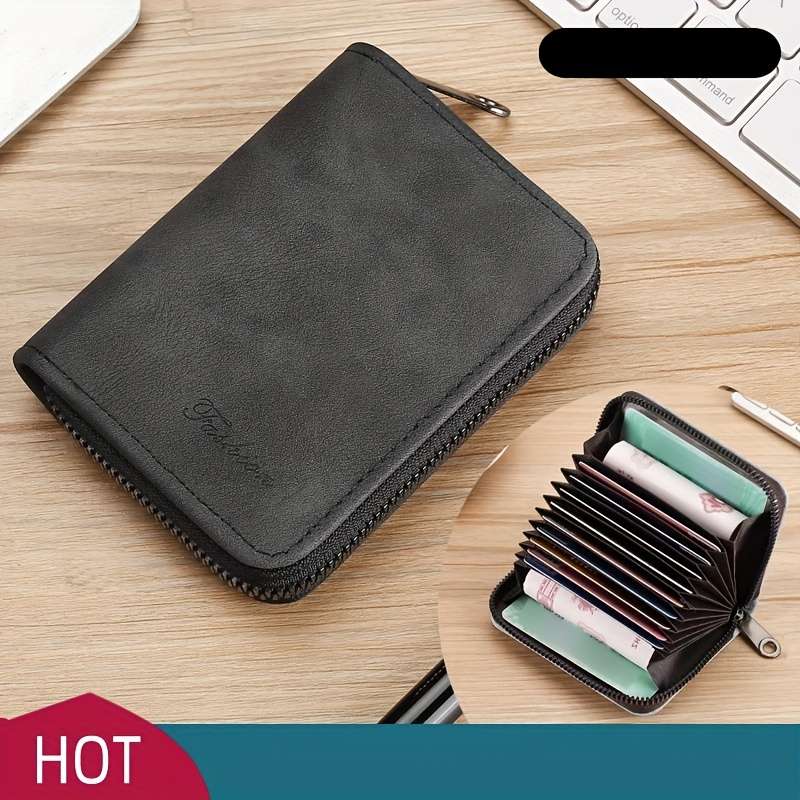 Compact Ultra-Thin Synthetic Leather Card Holderlarge Capacity Multi-Slot Organizer With Zi