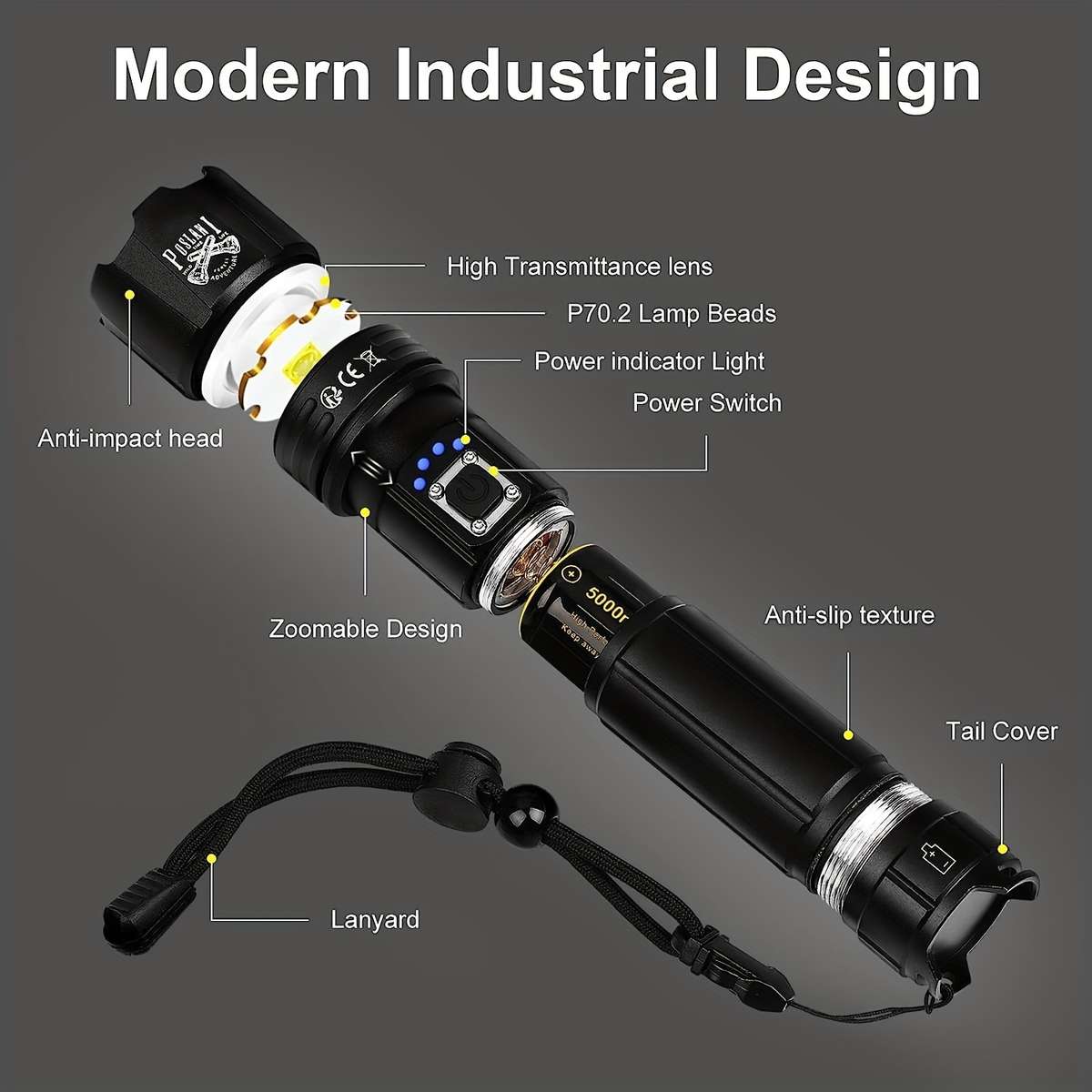 Heavy Duty Poslani Led Flashlight 700 Lumens Rechargeable Handheld Emergency