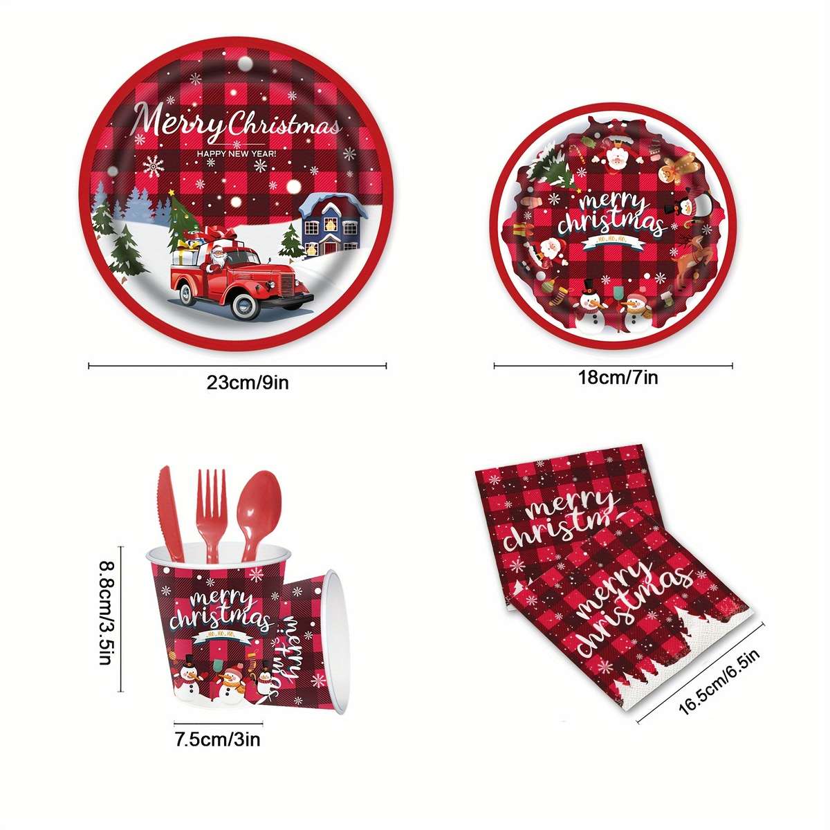 Christmas Tablecloth Style 16 Pcs 7Inch Plates