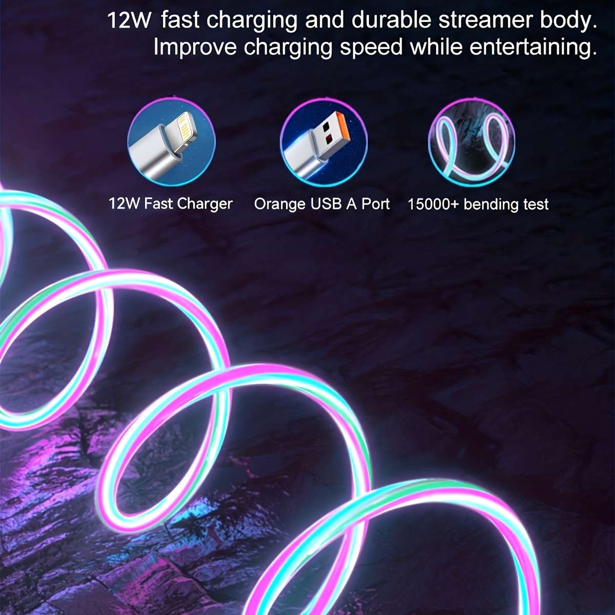 Charging Cable Color Glowing Blue Size1M 3.3Ft