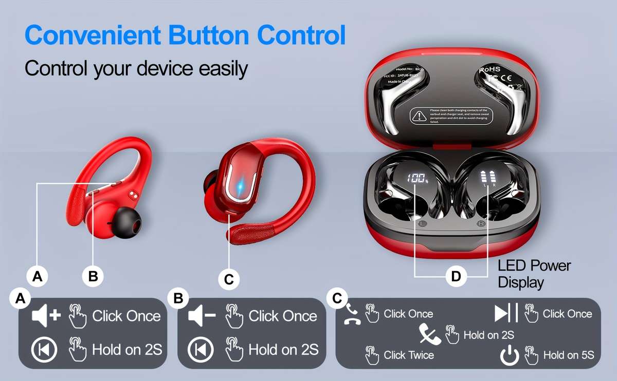 Rechargeable Wireless Earbuds Headphones Headset