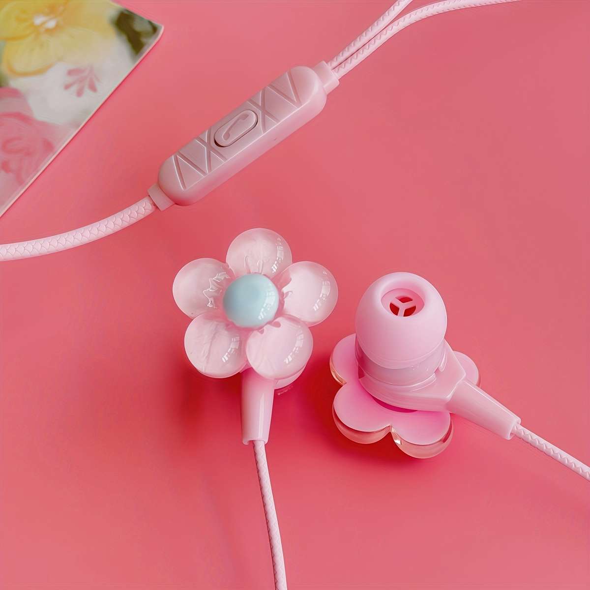 Wired Headphones Pink Flower 1