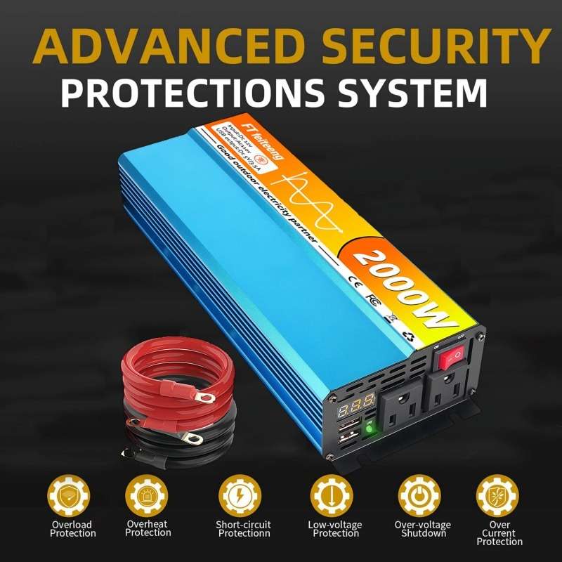 Efficient Pure Sine Wave Power Inverter 2000 Watts 1500 For Emergency Use 12V