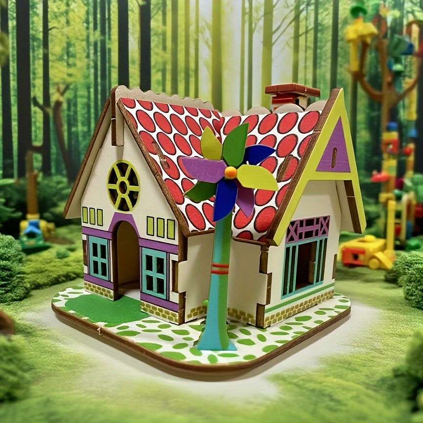 Building Toy Architectural Model Toy Set Style Forest Cabin Series Quantity 3Pcs