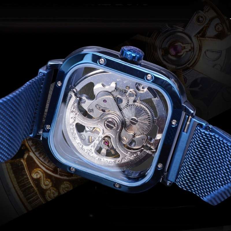 Modern Mens New Blue Square Features Skeleton Design Magnetic Meshcolor Black
