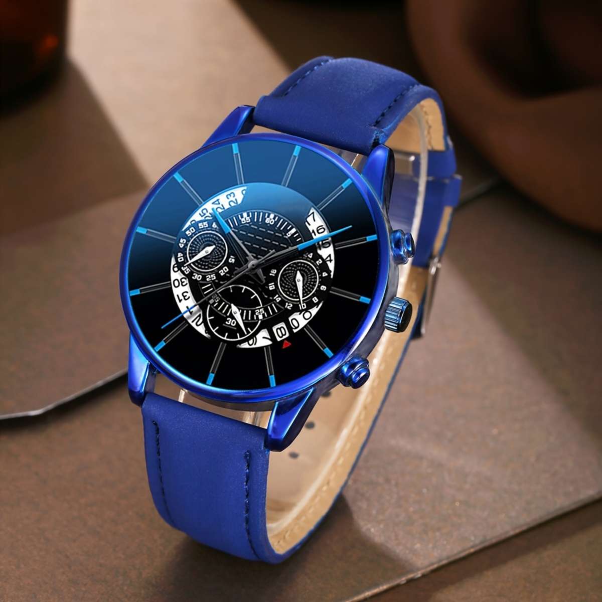 3Pcs Premium Men Business Style Wristwatch Versatile Bracelet Set Perfect Black