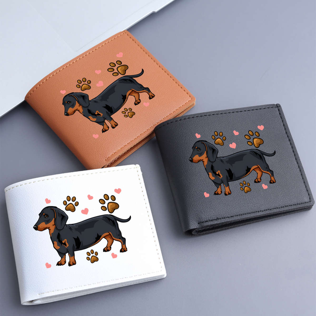 Dachshund Print Bifold Wallet Card Holder With Slip Pocket Unlined Short Wallet