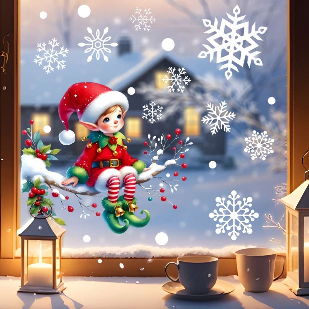 Christmas Decorations Style Christmas Elf Snowflake Window Sticker