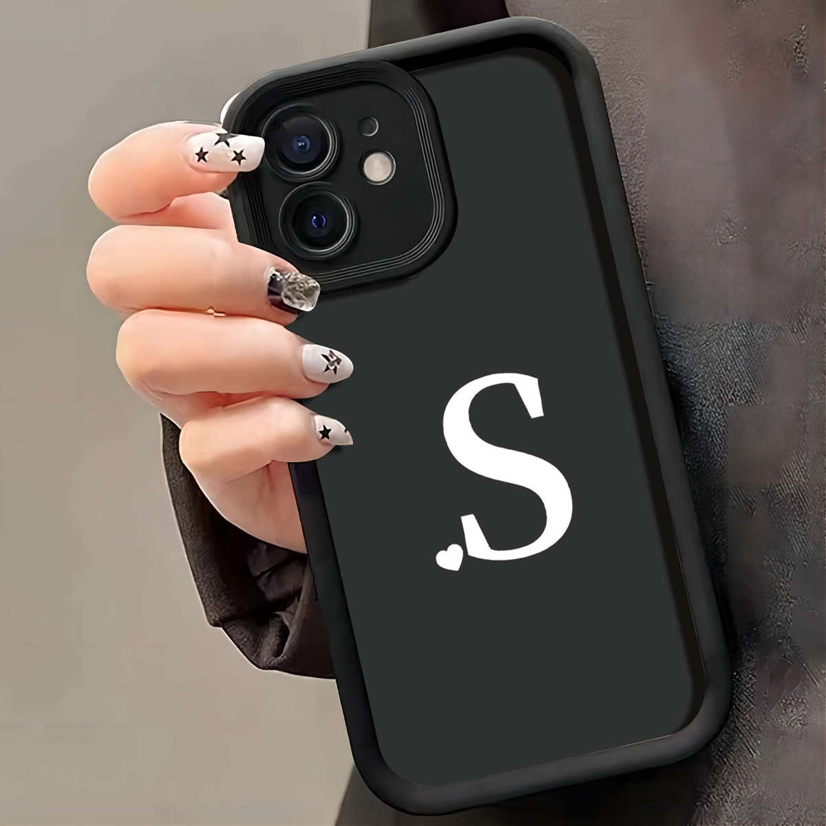 1Pc Black For iPhone 15 Plus English Letter Pattern Phone Case