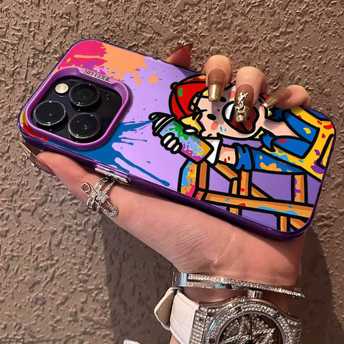 1Pc Pink Color For iPhone 14 Fantastic Doodle Phone Case