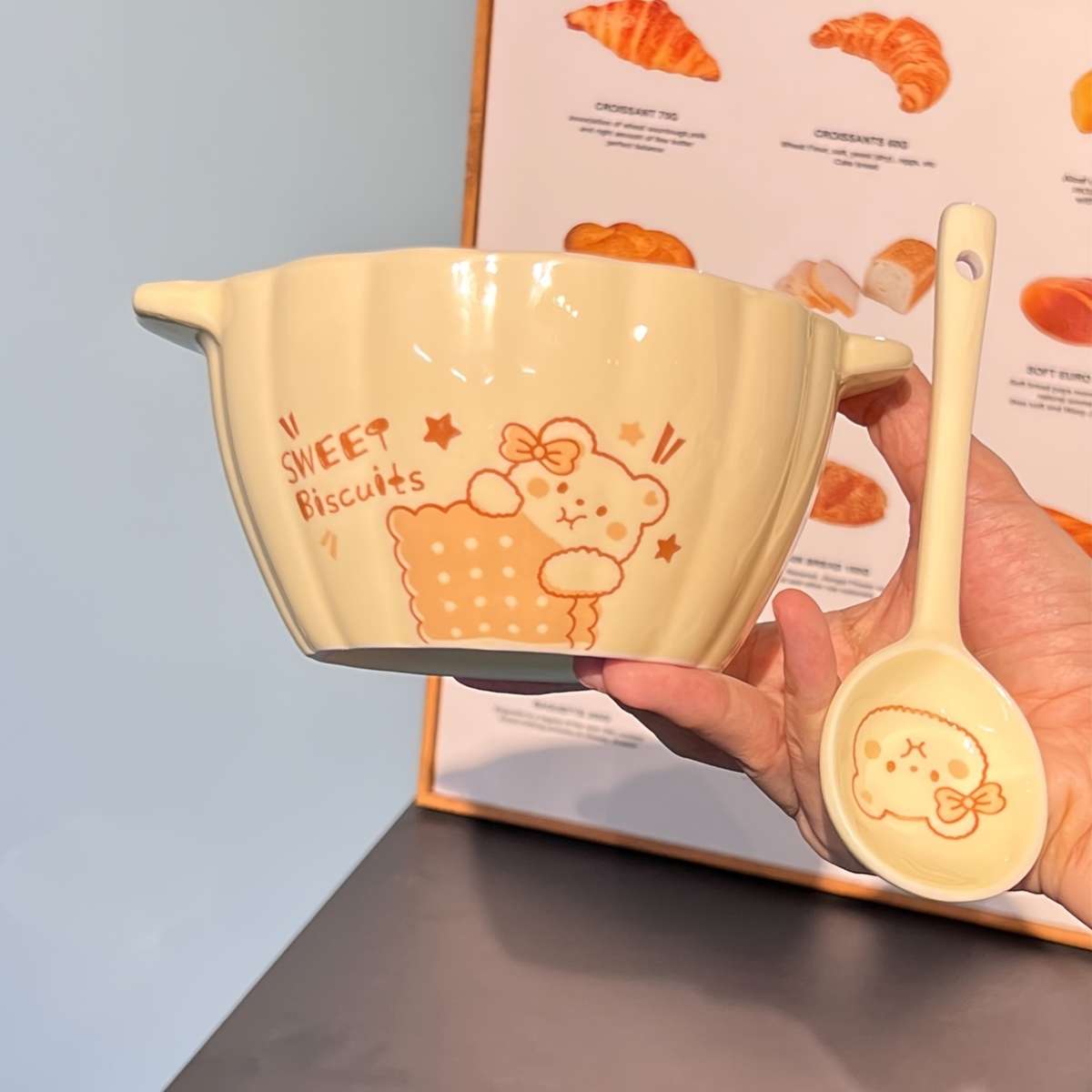Bowl Items Two Mixed Color Bear Bowls With Spoon