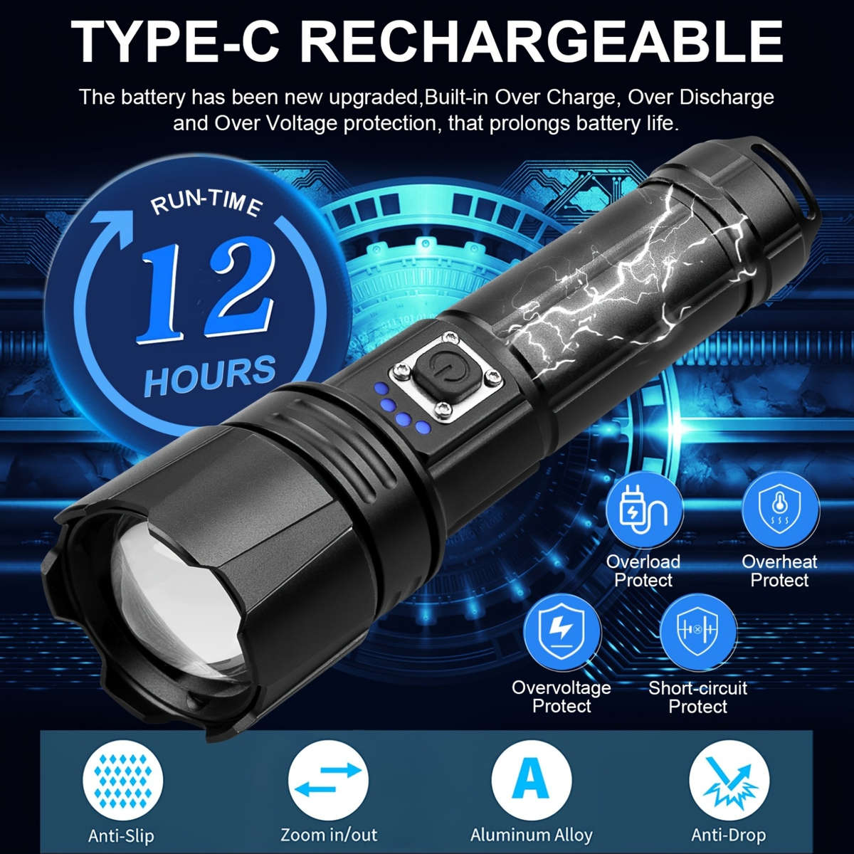 Heavy Duty Poslani Led Flashlight 700 Lumens Rechargeable Handheld Emergency