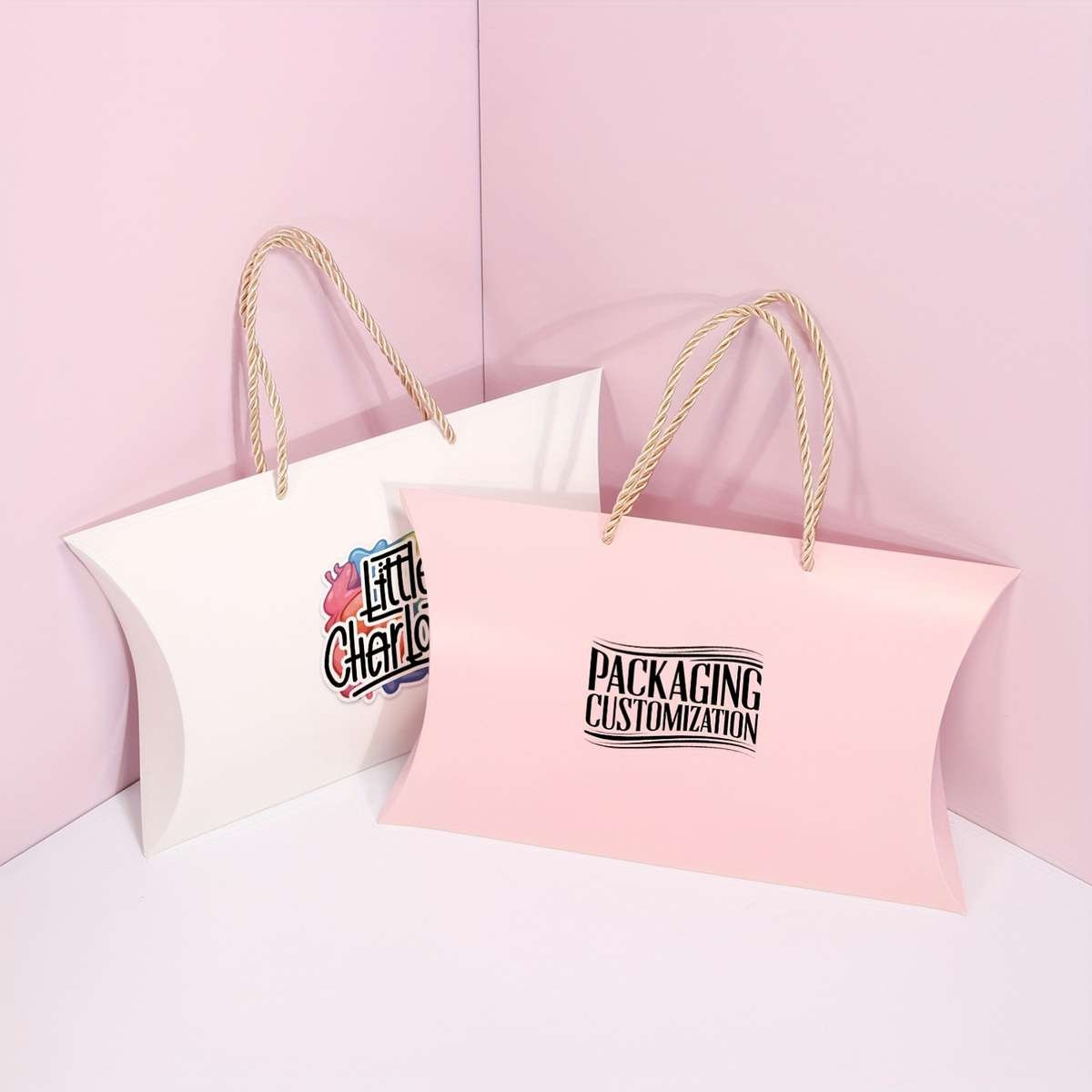 Christmas Gift Boxes Color Pillow Box With Rope Brown - 10Pcs Style E