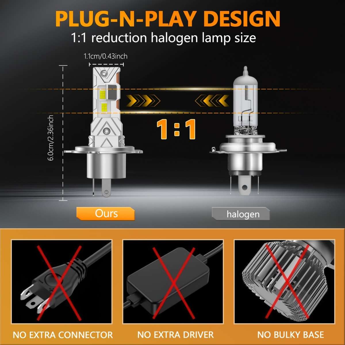 Car Lights Items 2Pcs Upgrade H4 Led Bulbs