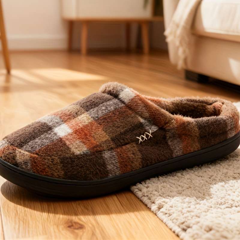 Cotton Slippers Color Brown Plaid Sizeuk 9.5-10